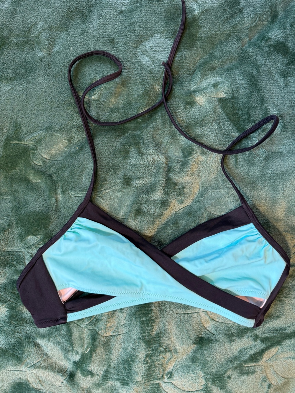 Black and Aqua Crisscross Pink Bikini Top